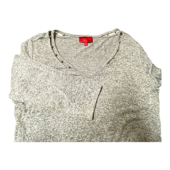 Jennifer Lopez V neck Silver Beads Accented Top‎ size Large Gray - Picture 1 of 7